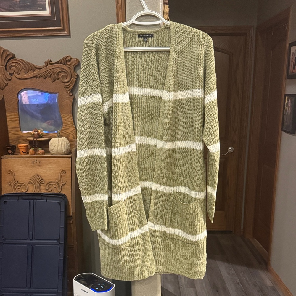 Staccato Olive and White Striped Cardigan